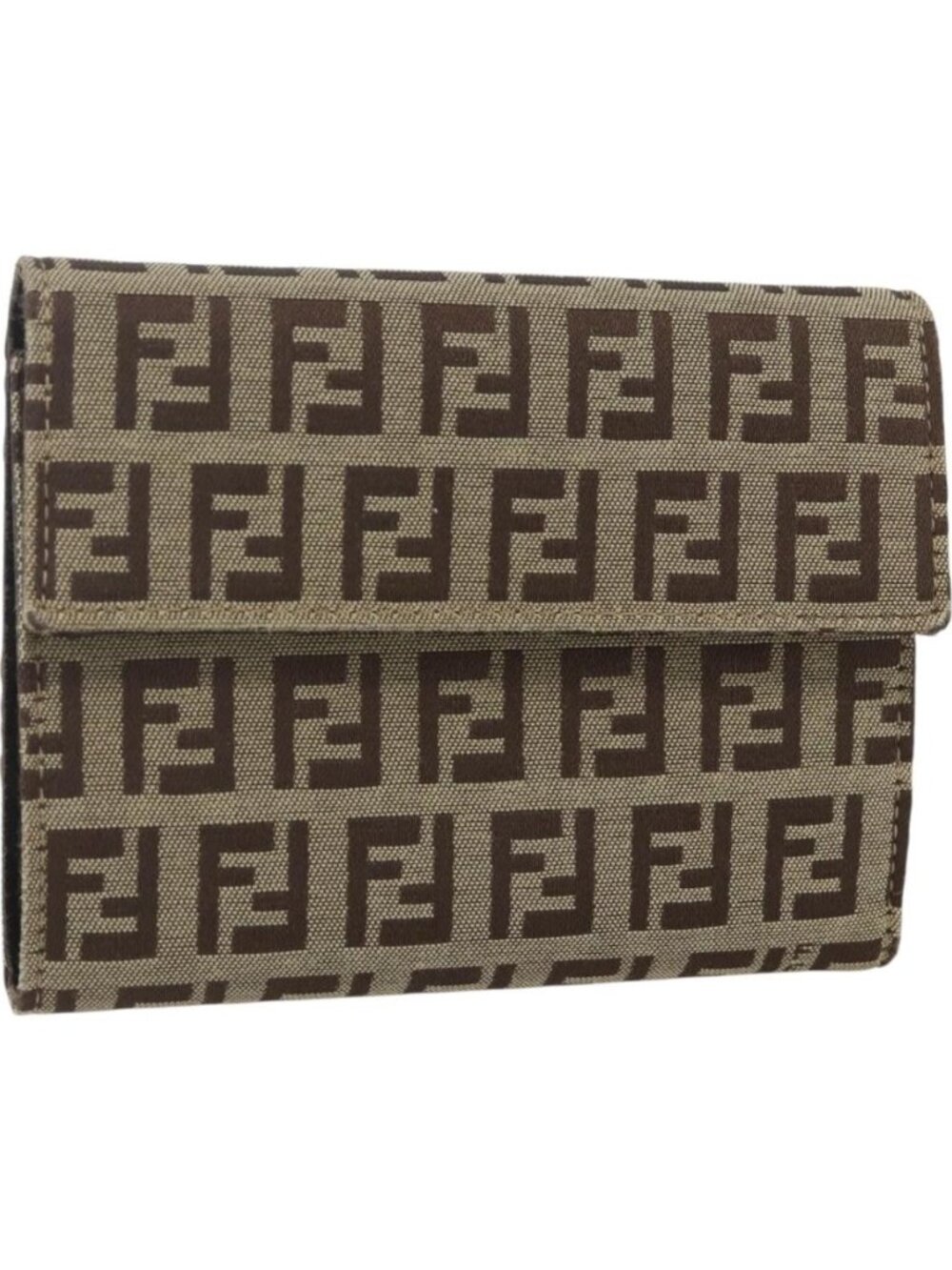 FENDI Zucchino Canvas Compact Wallet Beige Brown